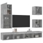 vidaXL Muebles TV pared con LED 5 pzas madera ingeniería gris hormigón