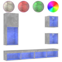 vidaXL Muebles TV pared con LED 5 pzas madera ingeniería gris hormigón