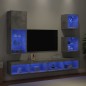 vidaXL Muebles TV pared con LED 5 pzas madera ingeniería gris hormigón