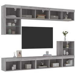 vidaXL Muebles TV pared con LED 8 pzas madera ingeniería gris Sonoma