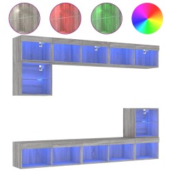 vidaXL Muebles TV pared con LED 8 pzas madera ingeniería gris Sonoma