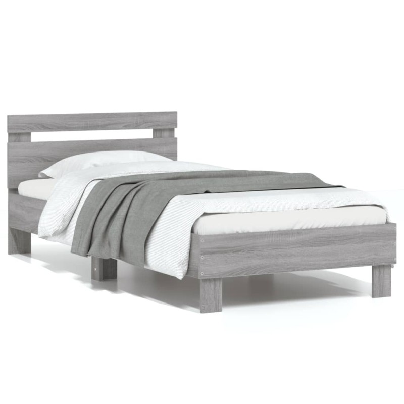 vidaXL Cama con cabecero madera de ingeniería gris Sonoma 90x190 cm vidaXL Cama con cabecero madera de ingeniería gris Sonoma 90x190 cm
