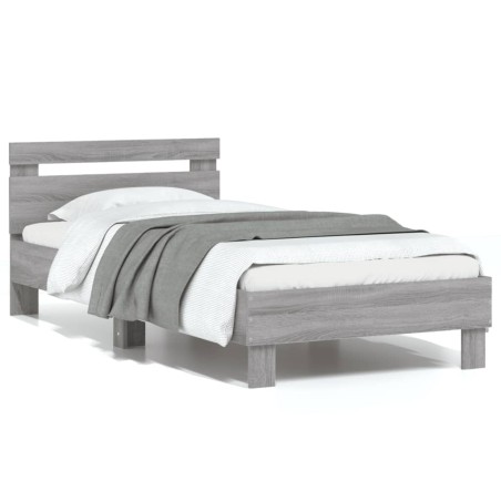 vidaXL Cama con cabecero madera de ingeniería gris Sonoma 90x190 cm