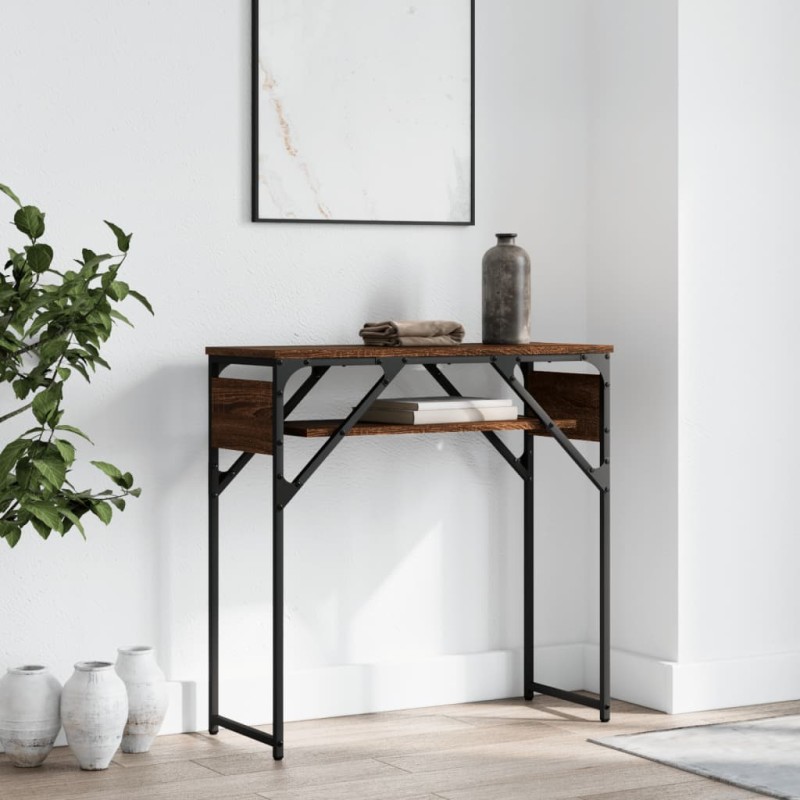 vidaXL Mesa consola estante madera ingeniería marrón roble 75x30x75 cm vidaXL Mesa consola estante madera ingeniería marrón roble 75x30x75 cm
