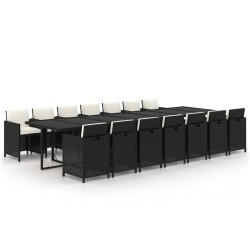 vidaXL Set comedor jardín 15 pzas y cojines ratán sintético negro