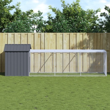vidaXL Gallinero con corral acero galvanizado gris 117x405x123 cm
