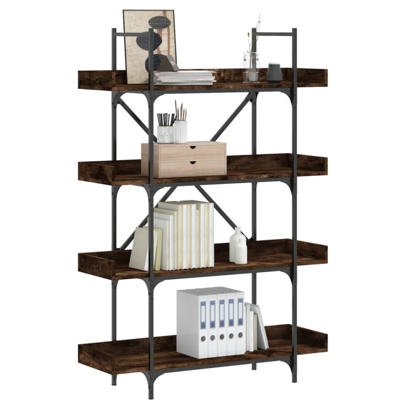 vidaXL Librería 4 estantes madera ingeniería roble humo 100x33x145,5cm vidaXL Librería 4 estantes madera ingeniería roble humo 100x33x145,5cm