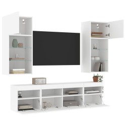 vidaXL Muebles de TV de pared con LED 5 pzas madera ingeniería blanco