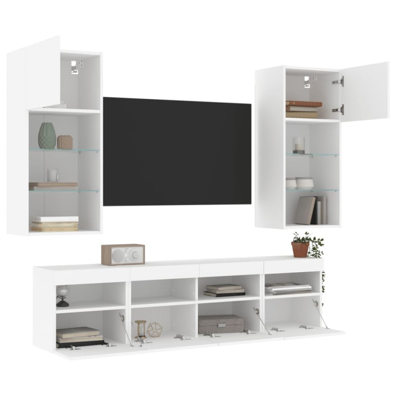 vidaXL Muebles de TV de pared con LED 5 pzas madera ingeniería blanco