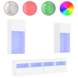 vidaXL Muebles de TV de pared con LED 5 pzas madera ingeniería blanco