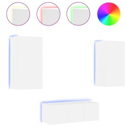 vidaXL Muebles de TV de pared con LED 4 pzas madera ingeniería blanco