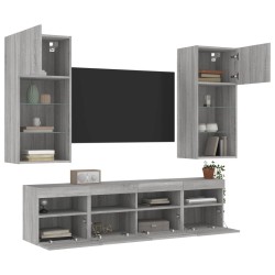 vidaXL Muebles TV pared con LED 5 pzas madera ingeniería gris Sonoma