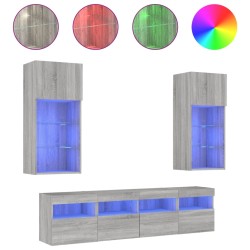 vidaXL Muebles TV pared con LED 5 pzas madera ingeniería gris Sonoma