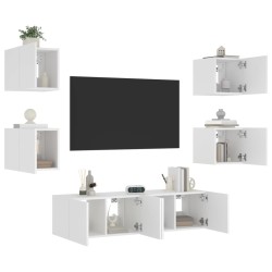 vidaXL Muebles de TV de pared con LED 6 pzas madera ingeniería blanco