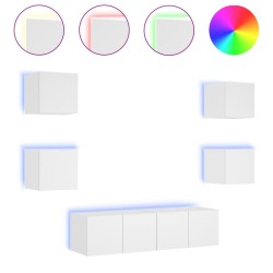 vidaXL Muebles de TV de pared con LED 6 pzas madera ingeniería blanco