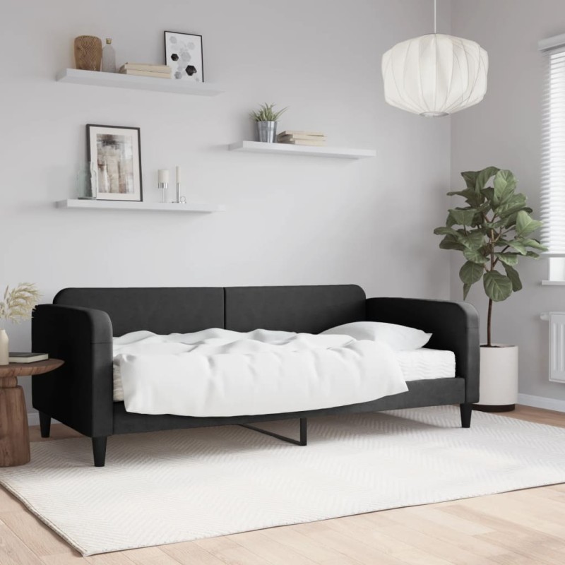vidaXL Sofá cama con colchón tela negro 90x200 cm vidaXL Sofá cama con colchón tela negro 90x200 cm