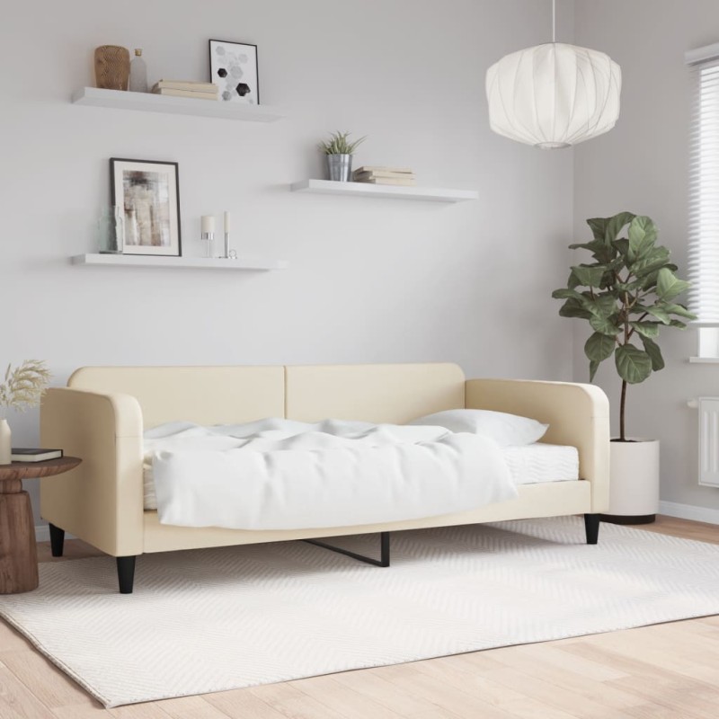 vidaXL Sofá cama con colchón tela crema 90x200 cm vidaXL Sofá cama con colchón tela crema 90x200 cm