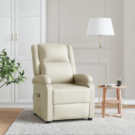 vidaXL Sillón de masaje de cuero sintético crema