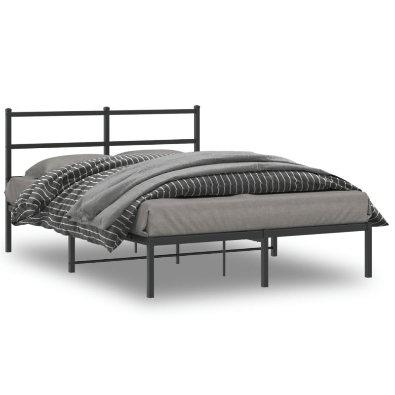 vidaXL Estructura de cama con cabecero metal negro 135x190 cm vidaXL Estructura de cama con cabecero metal negro 135x190 cm