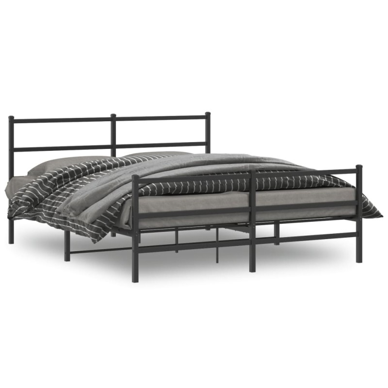 vidaXL Estructura de cama con cabecero y estribo metal negro 150x200cm