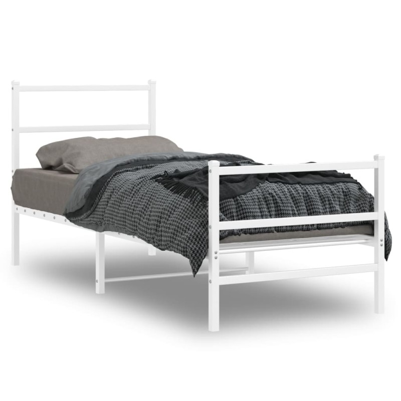 vidaXL Estructura cama metal con cabecero y estribo blanco 75x190 cm vidaXL Estructura cama metal con cabecero y estribo blanco 75x190 cm