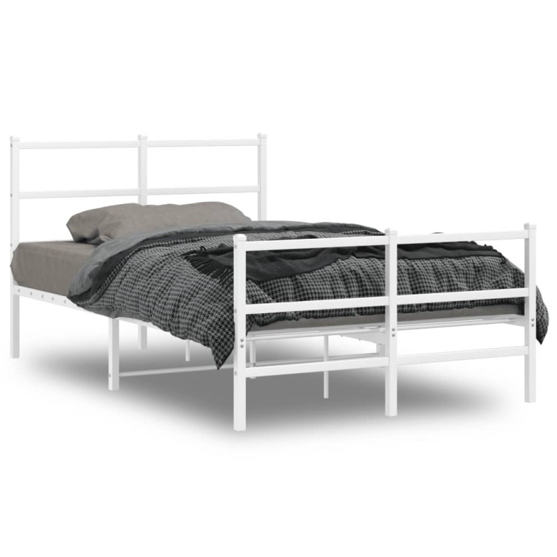 vidaXL Estructura cama metal con cabecero y estribo blanco 120x190 cm vidaXL Estructura cama metal con cabecero y estribo blanco 120x190 cm