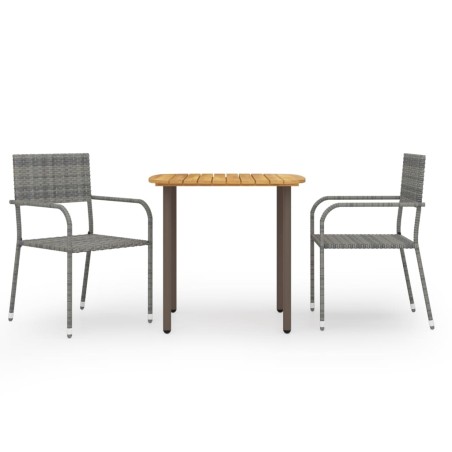 vidaXL Juego de comedor de jardín 3 pzas ratán sintético gris