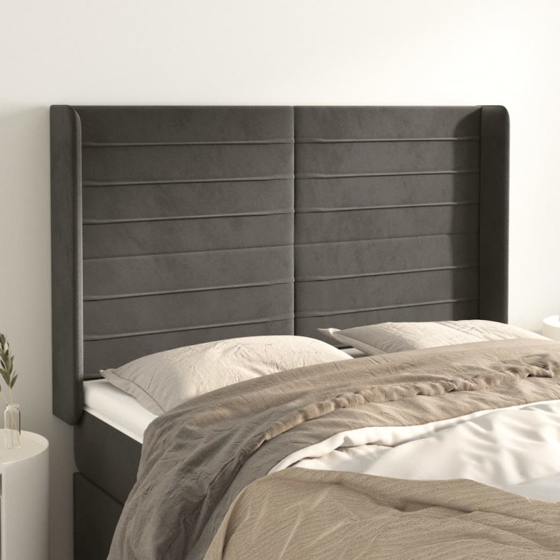 vidaXL Cabecero con orejas de terciopelo gris oscuro 147x16x118/128 cm vidaXL Cabecero con orejas de terciopelo gris oscuro 147x16x118/128 cm