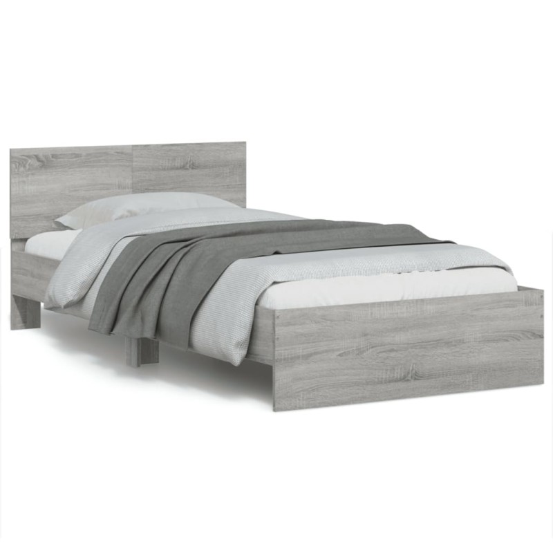 vidaXL Cama con cabecero madera de ingeniería gris Sonoma 100x200 cm vidaXL Cama con cabecero madera de ingeniería gris Sonoma 100x200 cm