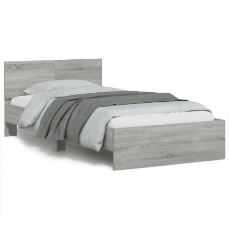 vidaXL Cama con cabecero madera de ingeniería gris Sonoma 100x200 cm