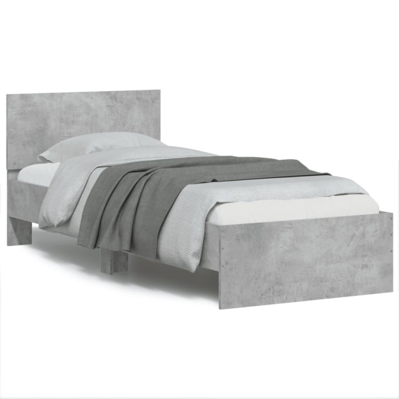 vidaXL Cama con cabecero madera de ingeniería gris hormigón 90x190 cm vidaXL Cama con cabecero madera de ingeniería gris hormigón 90x190 cm