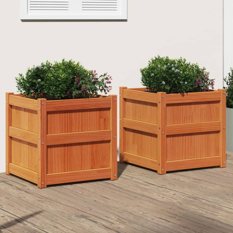 vidaXL Jardineras de exterior 2 uds madera maciza de pino marrón cera vidaXL Jardineras de exterior 2 uds madera maciza de pino marrón cera