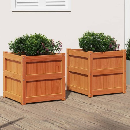 vidaXL Jardineras de exterior 2 uds madera maciza de pino marrón cera