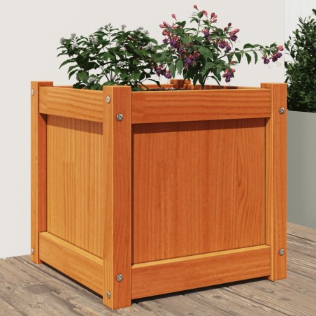 vidaXL Jardinera exterior madera maciza pino marrón cera 40x40x40 cm