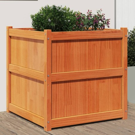 vidaXL Jardinera exterior madera maciza pino marrón cera 70x70x70 cm