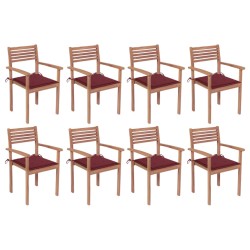 vidaXL Sillas apilables de jardín 8 uds madera de teca con cojines