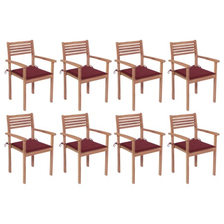 vidaXL Sillas apilables de jardín 8 uds madera de teca con cojines