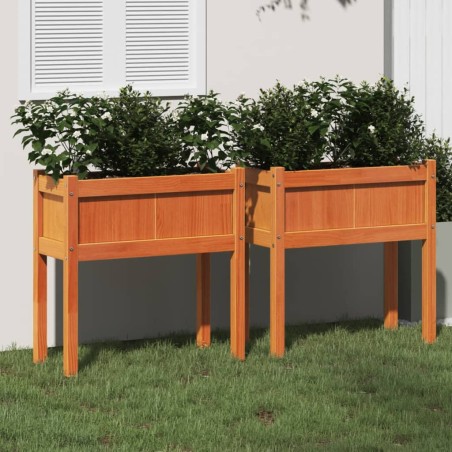 vidaXL Jardineras con patas 2 uds madera maciza de pino marrón cera