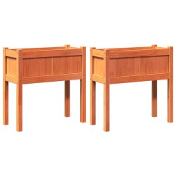 vidaXL Jardineras con patas 2 uds madera maciza de pino marrón cera