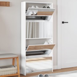 vidaXL Mueble zapatero con espejo 4 niveles blanco brillo 63x17x134 cm