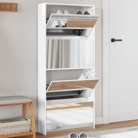 vidaXL Mueble zapatero con espejo 4 niveles blanco brillo 63x17x134 cm