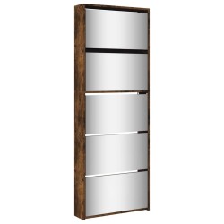 vidaXL Mueble zapatero y espejo 5 niveles roble ahumado 63x17x169,5 cm