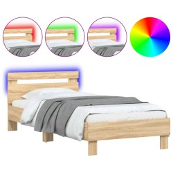 vidaXL Estructura de cama cabecero luces LED roble Sonoma 75x190 cm