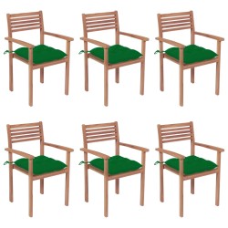 vidaXL Sillas apilables de jardín 6 uds madera de teca con cojines