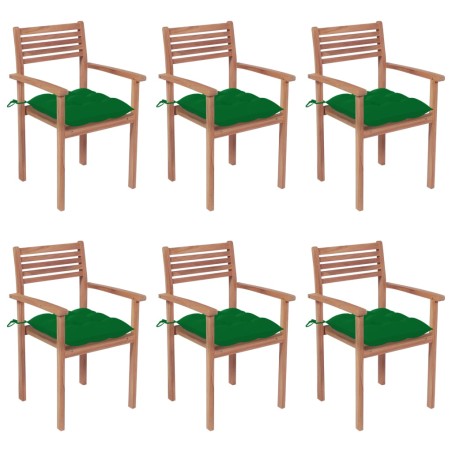 vidaXL Sillas apilables de jardín 6 uds madera de teca con cojines