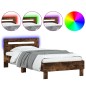 vidaXL Estructura de cama cabecero luces LED roble ahumado 100x200 cm vidaXL Estructura de cama cabecero luces LED roble ahumado 100x200 cm