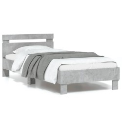 vidaXL Estructura de cama cabecero luces LED gris hormigón 90x190 cm