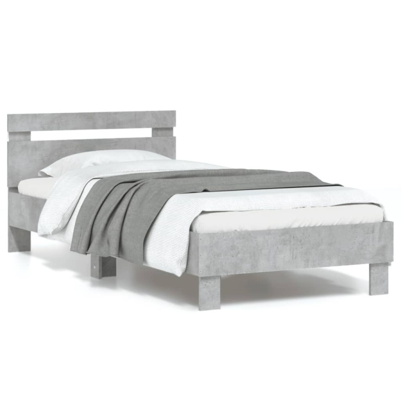 vidaXL Estructura de cama cabecero luces LED gris hormigón 90x190 cm vidaXL Estructura de cama cabecero luces LED gris hormigón 90x190 cm