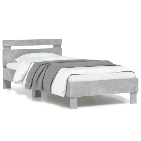 vidaXL Estructura de cama cabecero luces LED gris hormigón 90x190 cm