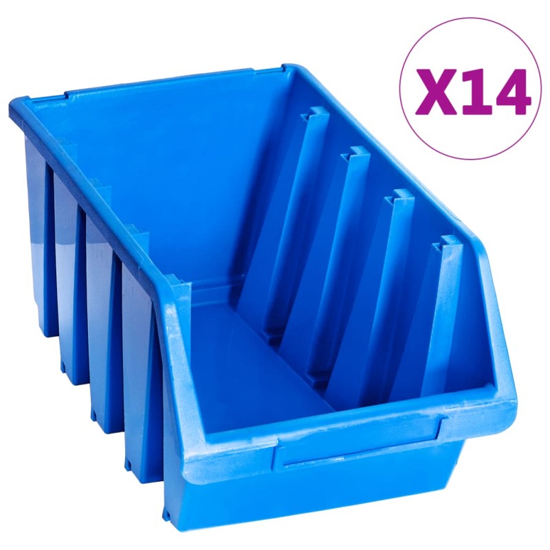 vidaXL Contenedores de almacenaje apilables 14 unidades plástico azul vidaXL Contenedores de almacenaje apilables 14 unidades plástico azul